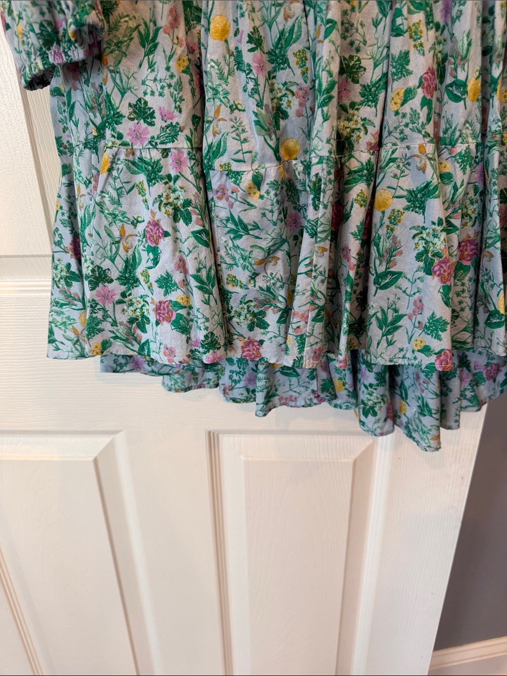 J. Crew Green Floral Long Sleeve Tiered Dress - Picture 2 of 8